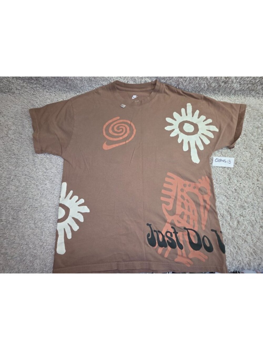 Nike Shirt Mens L Brown Just Do It Tribal Sun Graphic T-Shirt